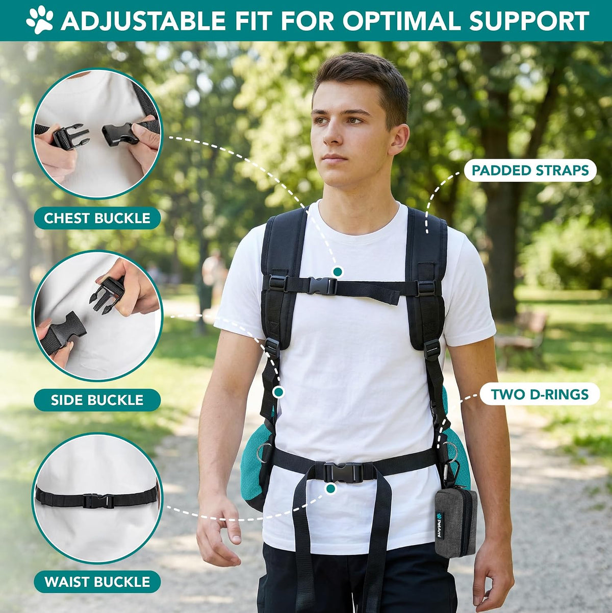 PetAmi Dog Carrier Backpack, Hands Free Front Pet Carrier - Teal Blue / 16.5"L x 10.0"W x 17.0"H - image 2