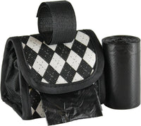 FiveStarPet Purse Style Dispenser with 2 Rolls Made in USA Easy Open - White Black Argyle