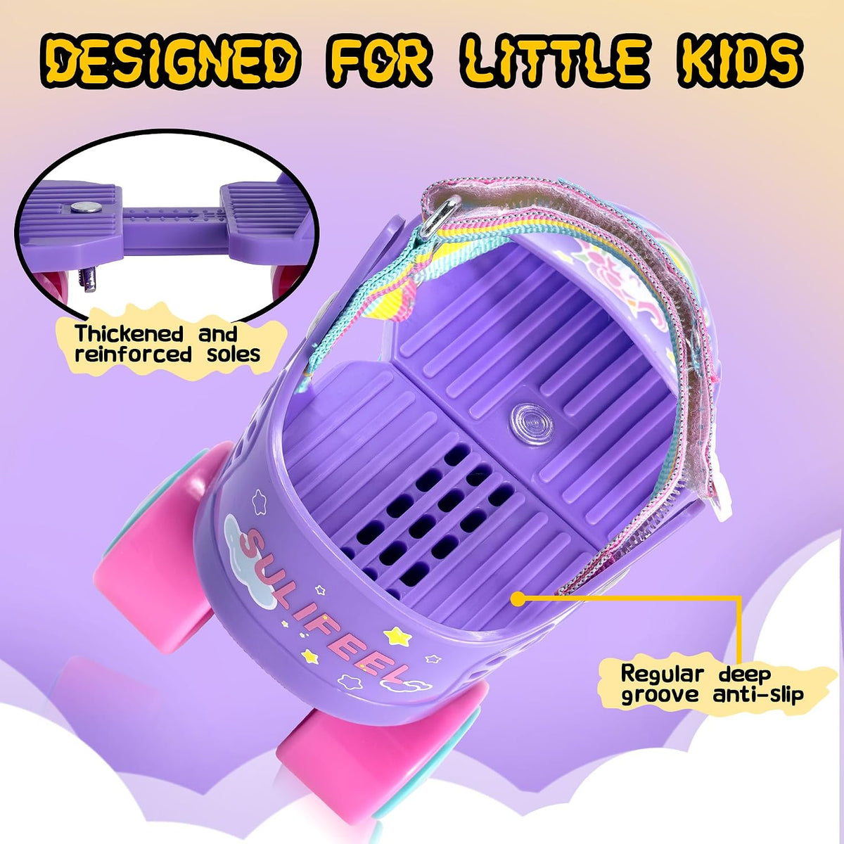 SULIFEEL Kids Adjustable Quad Roller Skates for Girls and Boys – Fun for Kids & Family - Unicorn Purple - image 4