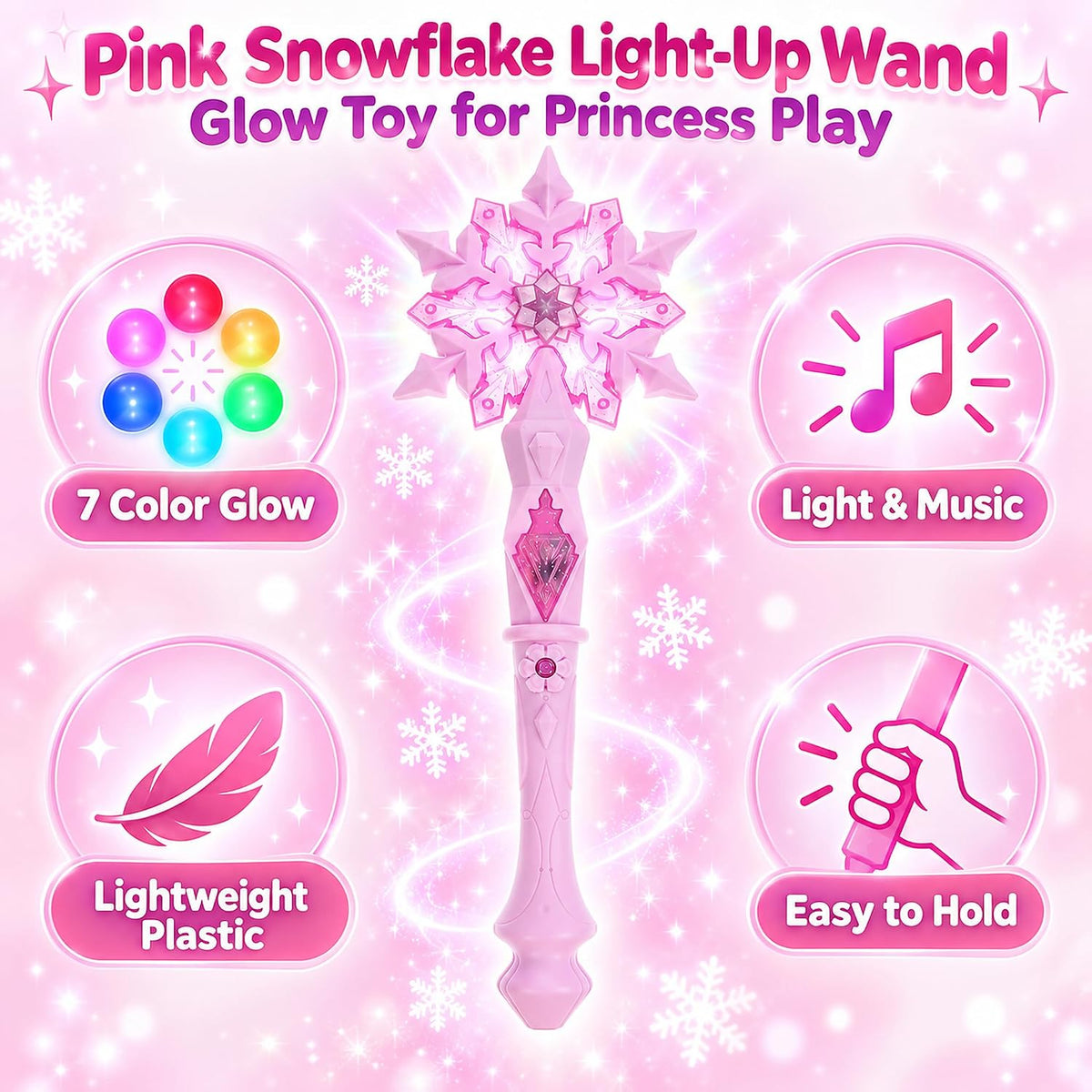 Joinpaya light up snowflake wand in pink with glowing snowflake tip - view 6