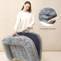 EHEYCIGA Foldable XL Dog Bed, Faux Fur Fluffy Pet Couch Bed for Large Dogs, Orthopedic Calming Memory Foam Big Pet Bed, Washable Soft Pet Sofa Bed with Non-Slip Bottom, Grey, 46"x34"x6.5"