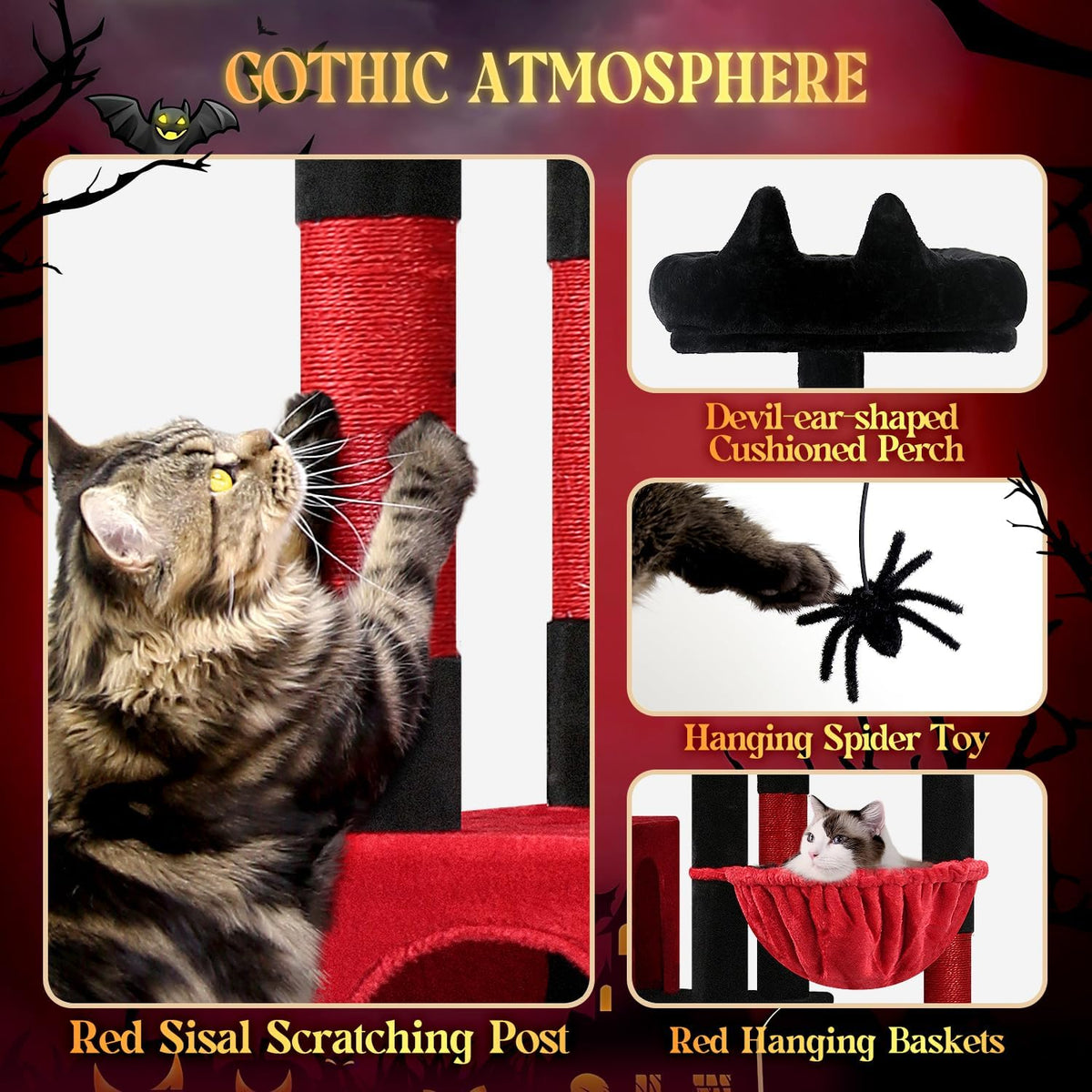 Globlazer Giant Cat Tree for Indoor Large Cats, F83 - 83inch / Blood-Gothic - image 4