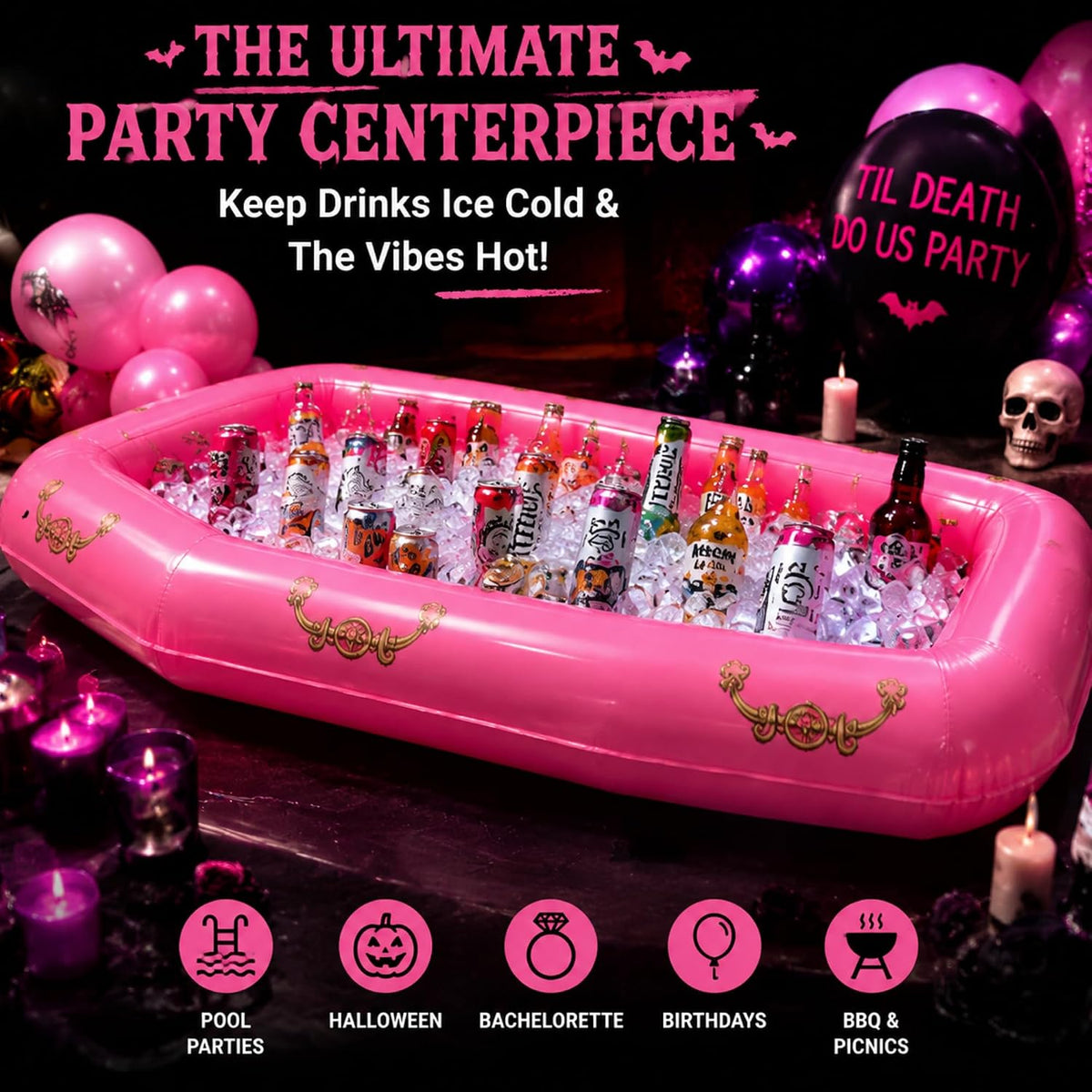 Aoriher 1 Pack 52" Halloween Inflatable Coffin Cooler Fake Coffin - Pink / 1 - image 2