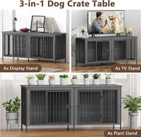 EasyCom 78 Inch Dog Cage Furniture for 2 Pets with Divider, XXL Wooden Double Dog Crate Furniture TV Stand for Mideum and Large Breed, Durable and Sturdy