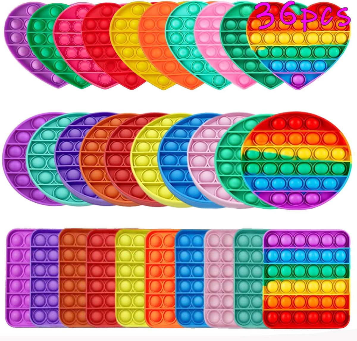 Random 4 Pcs Fidget Toys, Pop Fidget Sensory Toys Set - 36pcs Multicolor