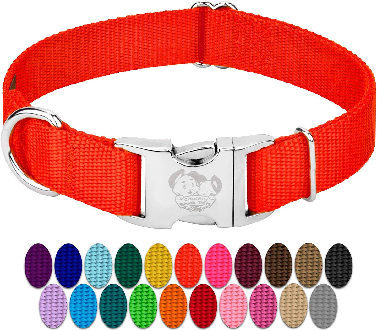 Country Brook Petz - Premium Nylon Dog Collar with Metal Buckle for Small Medium Large Breeds - 30+ - Medium (Pack of 1) / Hot Orange