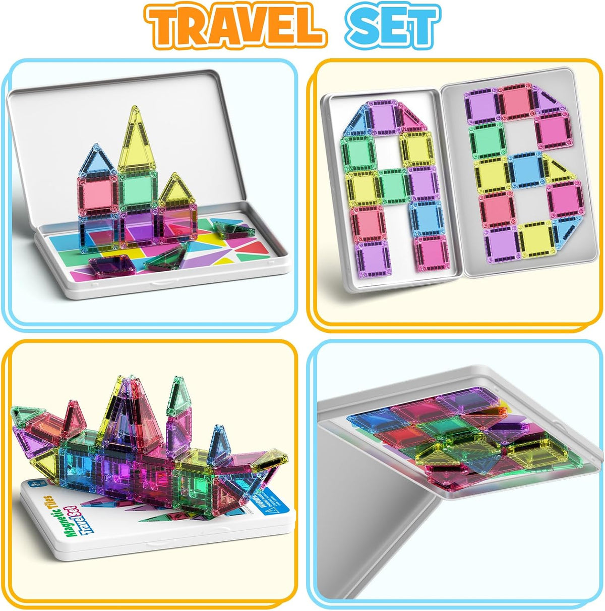 42PCS Mini Magnetic Tiles Travel Set with Iron Storage Box - Mini - image 2