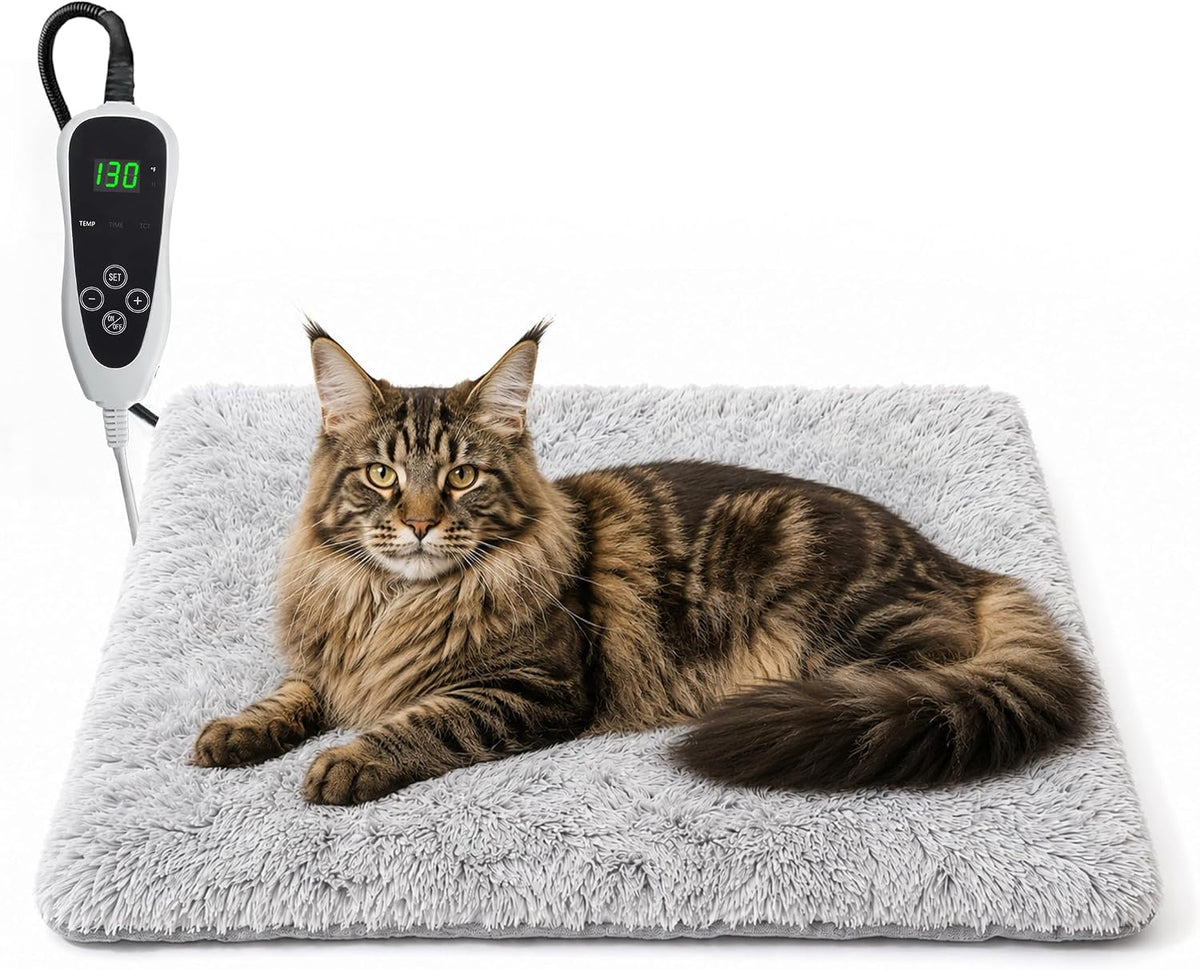 Pet Heating Pad for Cats with Normally Open Function - Grey Plush / 18.0"L x 18.0"W
