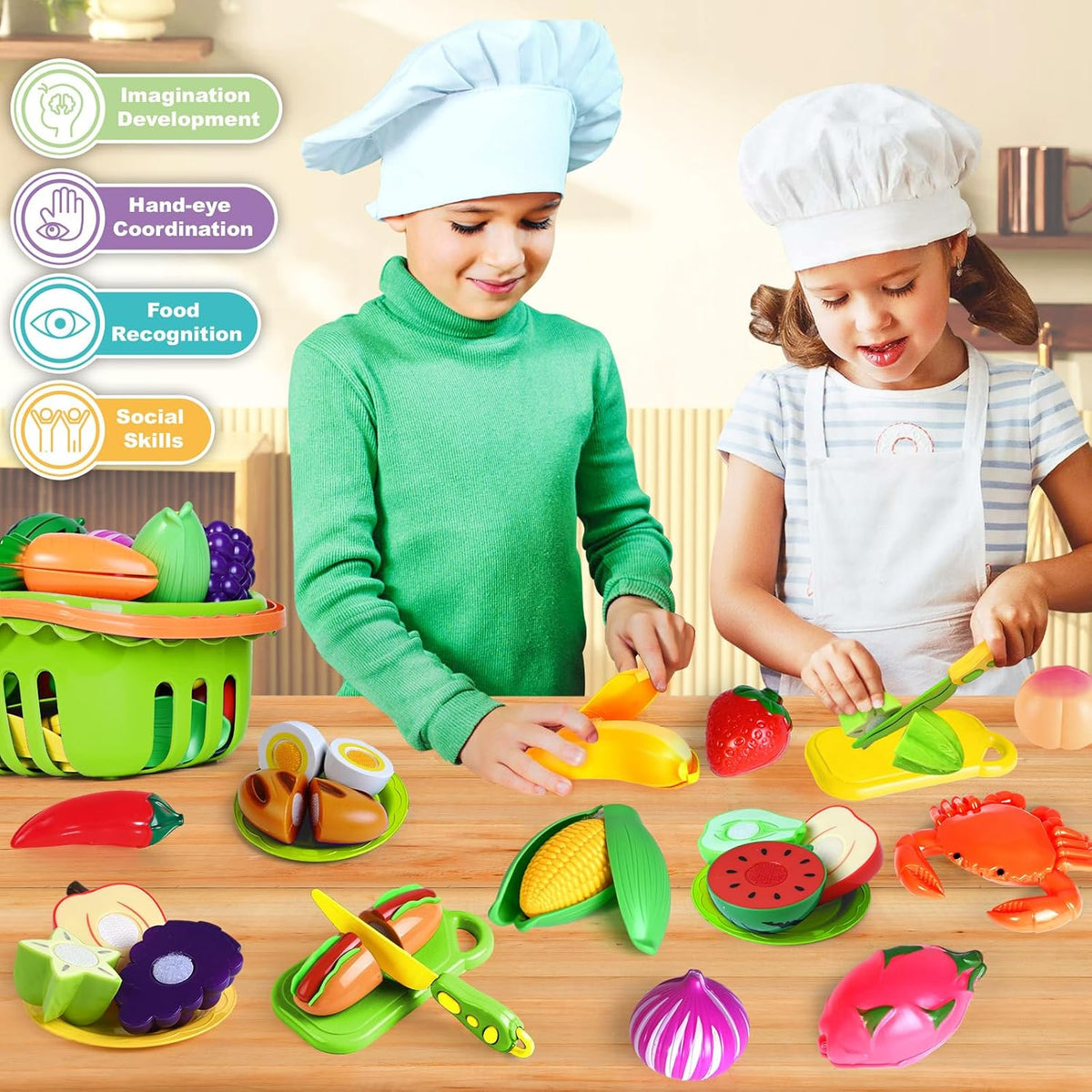 100 Pcs Play Food Set for Kids Kitchen - Green - image 4