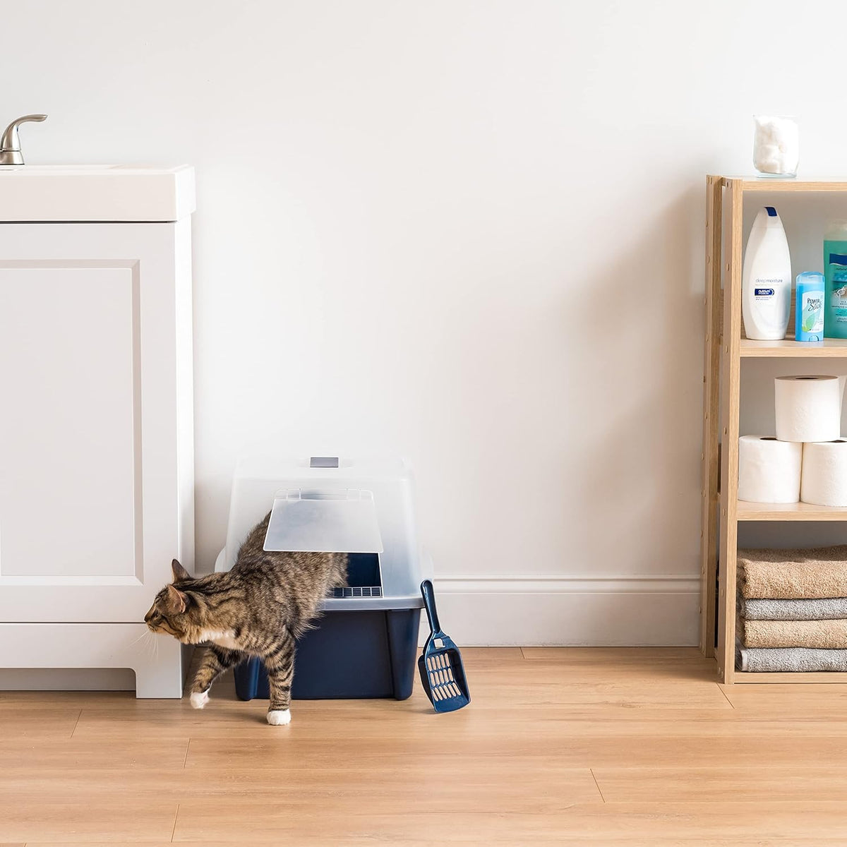 IRIS USA Large Front Door Cat Litter Box, Walk-in Entry - Navy / Hooded - image 3