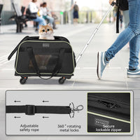 Petsfit Cat Carrier with Wheels, Removable Spinner Wheels - 18.0"L x 12.0"W x 14.0"H / Black & Green - image 4