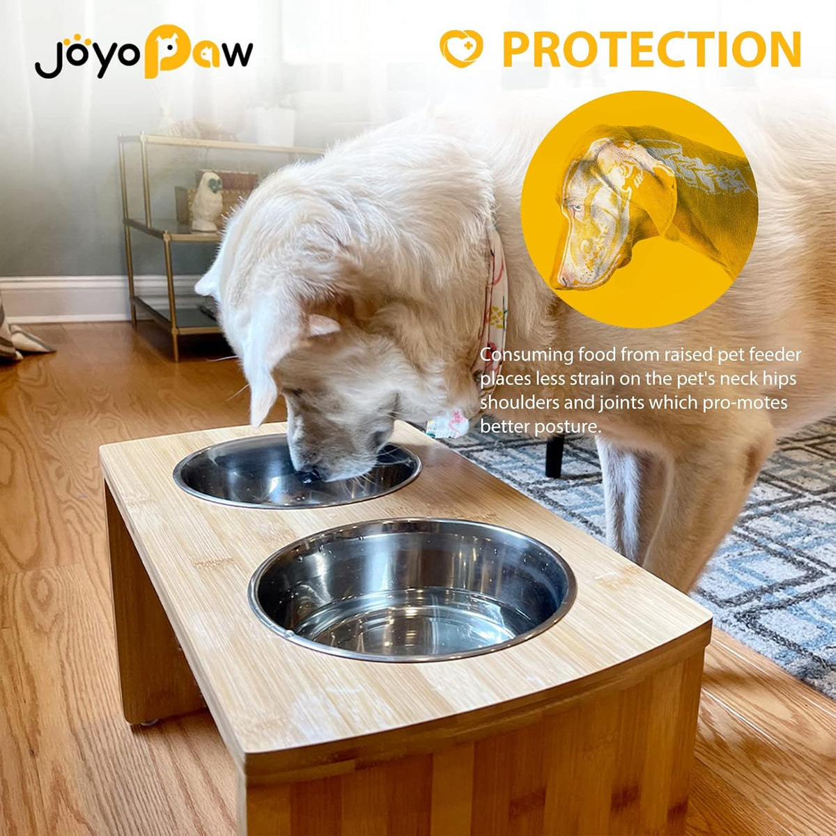 Elevated Dog Bowls, Bamboo Raised Dog Bowl Stand – Essentials for Dogs - Natural / Large: 10'' Tall-48oz Bowl - image 3