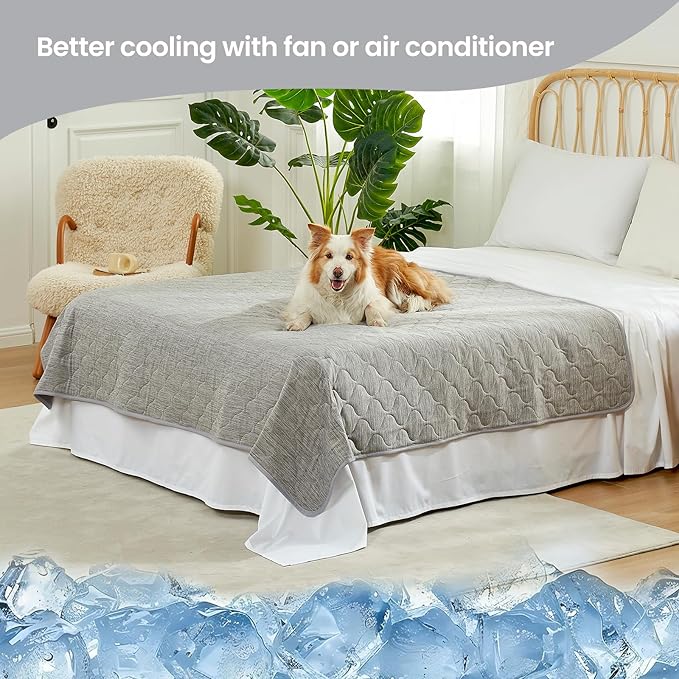 Cozy Bliss Leakproof Cooling Blanket for Large Dogs – Q-Max>0.4, Durable & Washable Dog Cooling Mat for Hot Weather, Soft Pet Throw & Couch Protector for Multiple Pets 60x80 Inch, Heather Silver Grey