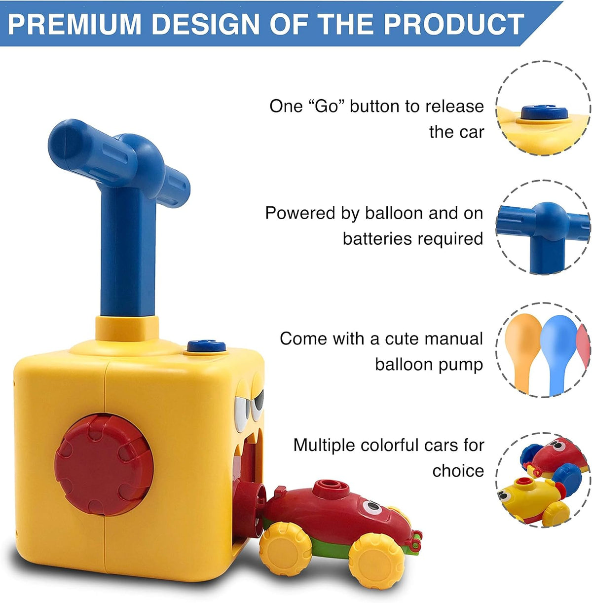 PATHOSIO PETS balloon launcher toy set with hand pump and inertia race car - view 13