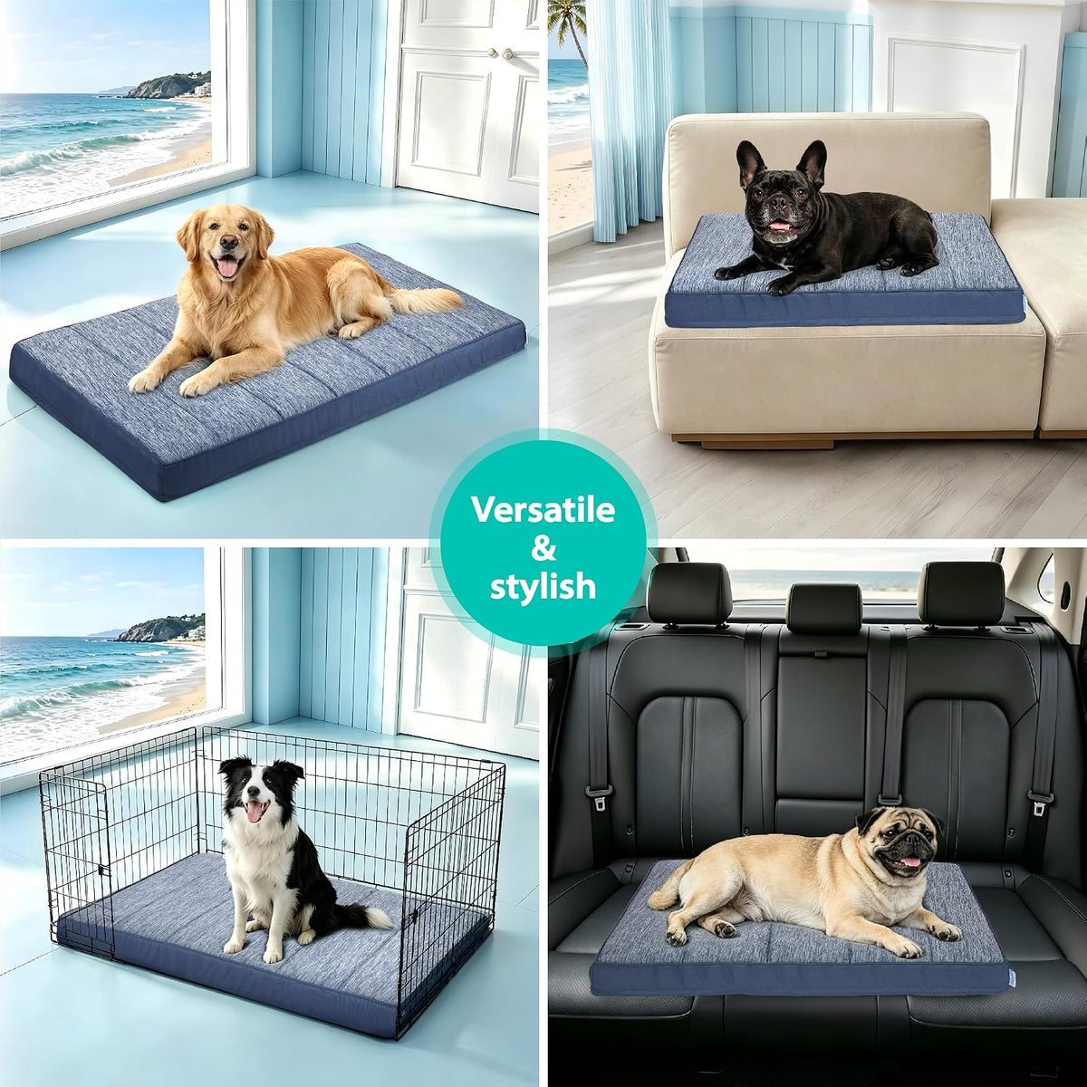 Dog Cooling Mat for Large Dogs, 35"x23" Memory Foam Pet Pad – Essentials for Dogs - Wander Blue / 47"L x 29"W x 3"H - image 4