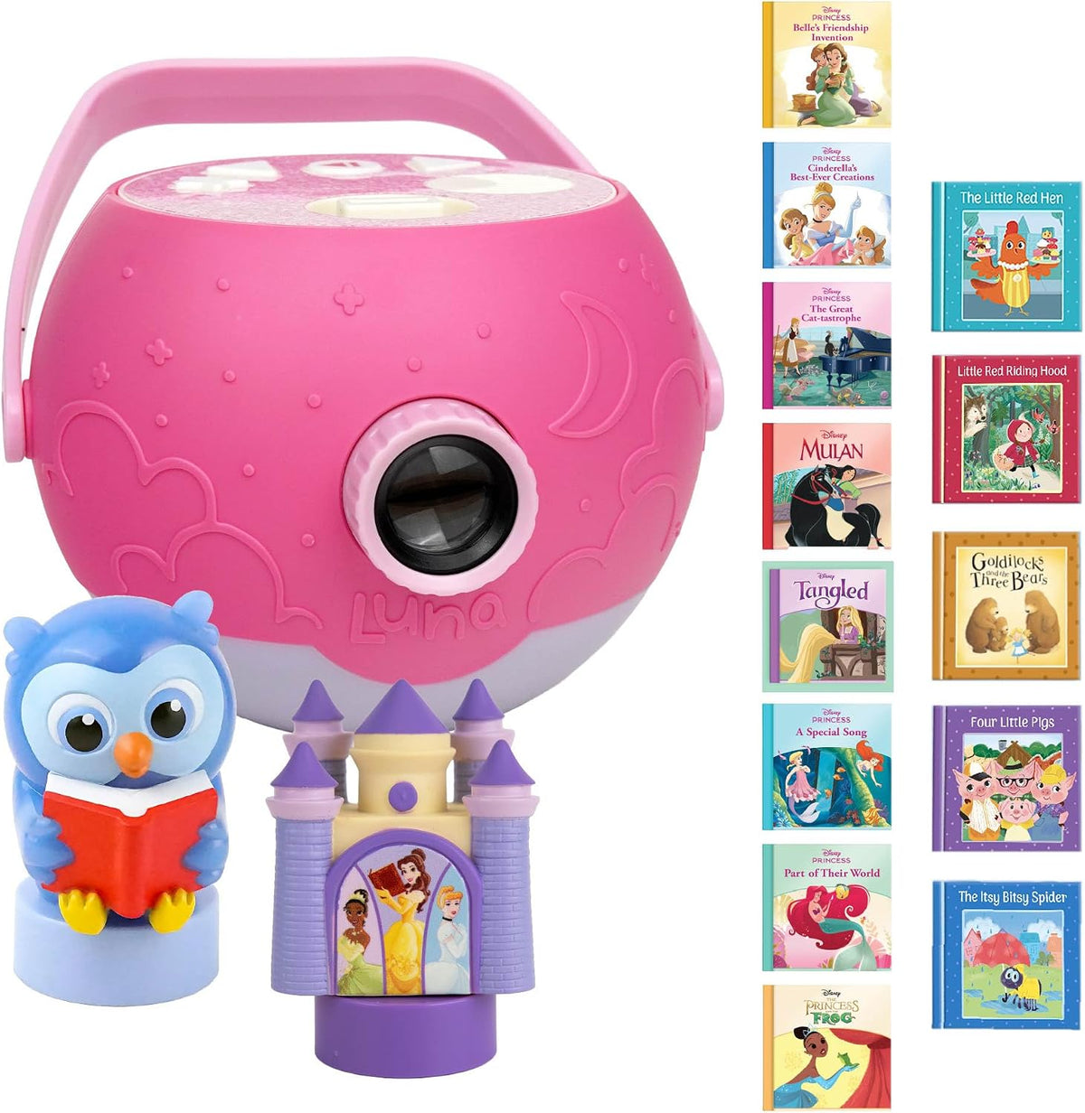 Kids Pink Book Projector, 5 Read Aloud Fairytale Stories - Disney Princess, Owl & Pink Projector