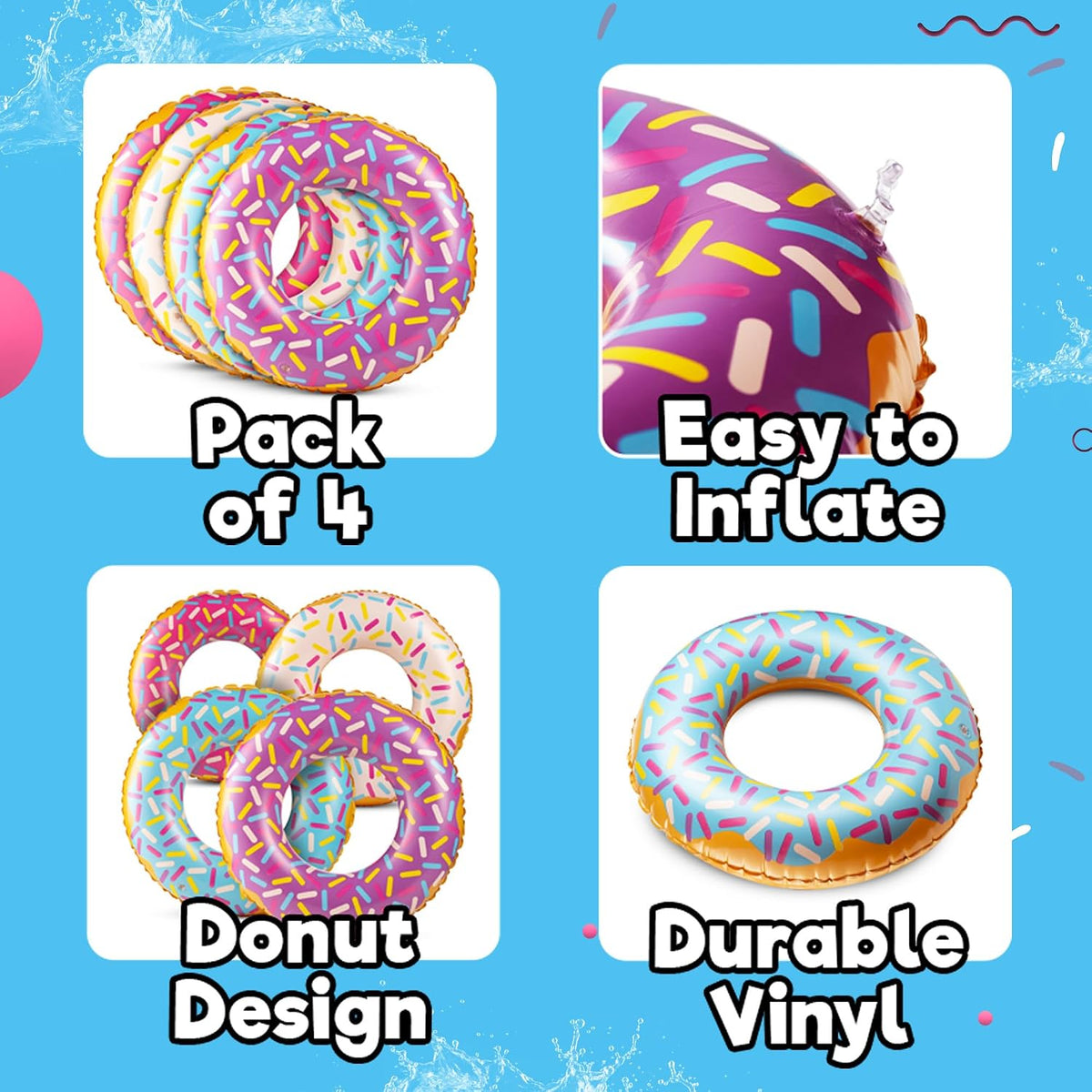 24-Inch Inflatable Donut Pool Floats Bulk Swim Rings for Kids – Fun for Kids & Family - image 2