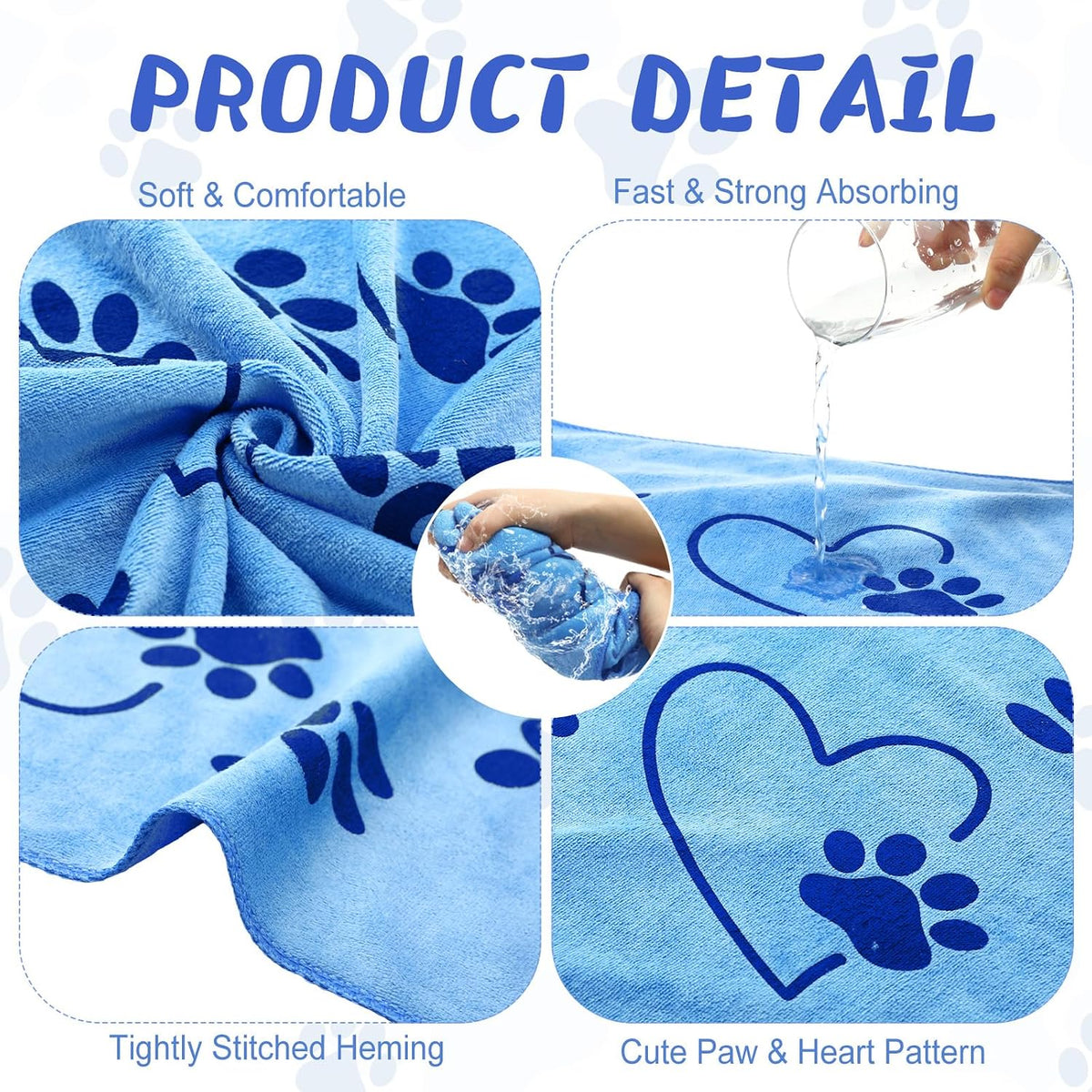 Fanfanwin 4 Pcs Dog Bath Towels Microfiber Drying Dog Towel Absorbent - Blue - image 3