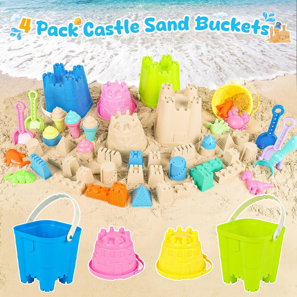 REZUCREY Beach Toys with 4 Castle Buckets - image 2