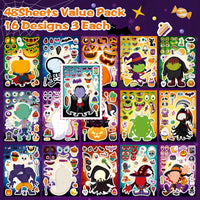 48PCS Halloween Make-a-face Stickers Halloween Characters Stickers - Halloween 16 Style - image 2