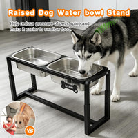 Elevated Dog Bowls, Metal Raised Dog Bowl Stand with 2 Thick 58oz Stainless Steel Food Bowls - Black-1.2gal x 2 / Height: 8.8-14" - image 2