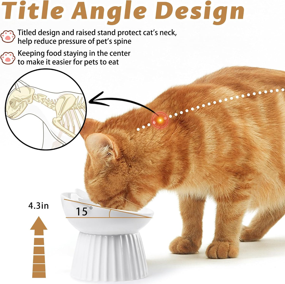 Ceramic Raised Cat Bowl，Tilted Raised Cat Bowl Anti Vomit Cat Bowls - White - image 2