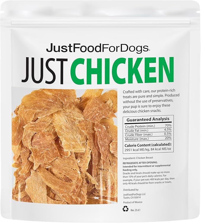 JustFoodForDogs Healthy Dog Treats, Single-Ingredient, Chicken Breast, 5 oz