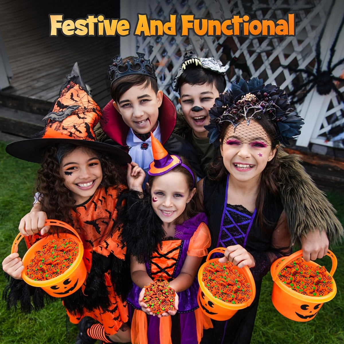4E's Novelty bulk pack of 144 mini pumpkin erasers for Halloween - view 4