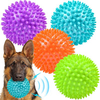 Dog Balls 4.5” Squeaky Dog Toys Spikey Ball for Aggressive Chewers - 4.5 Set of 4（Purple）