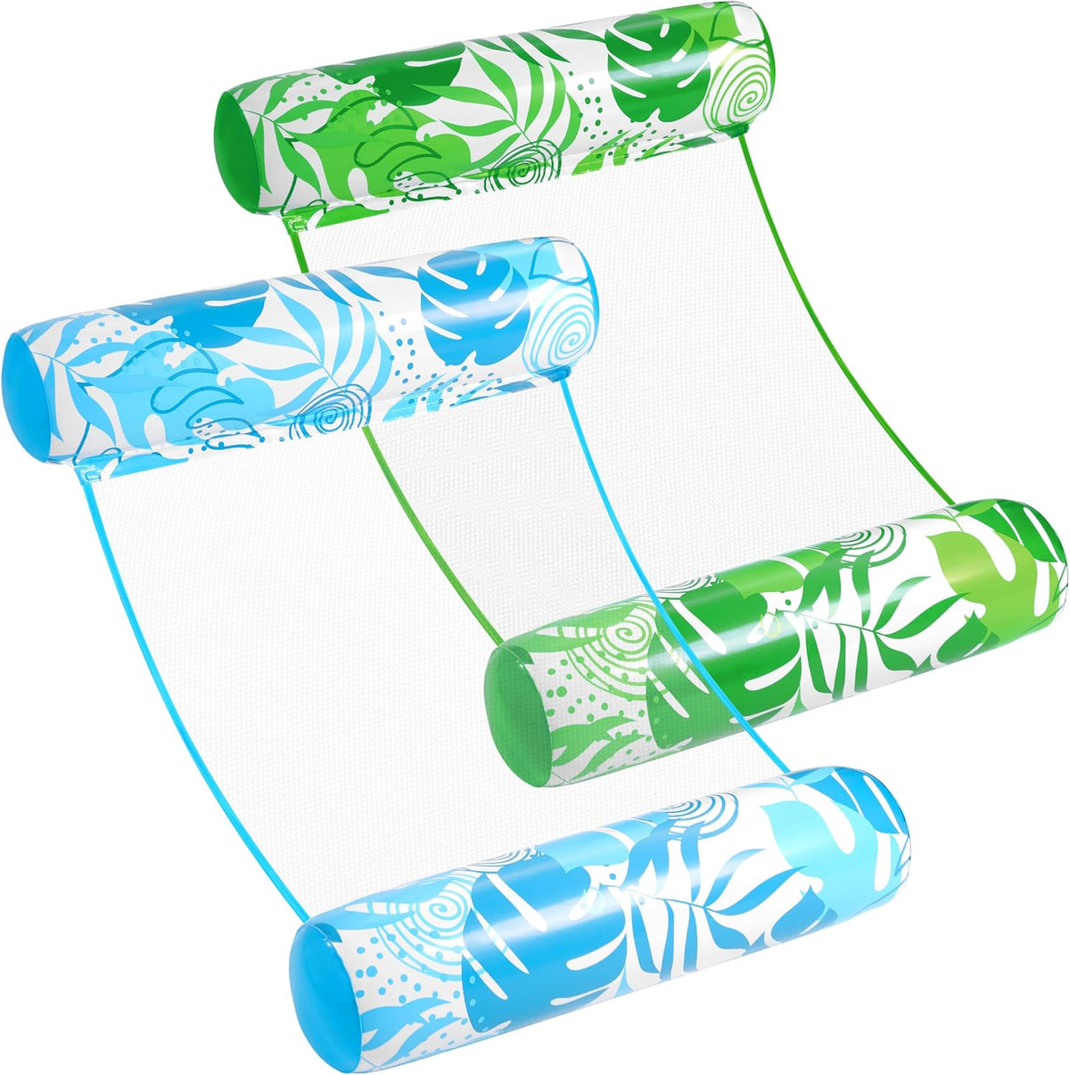 SLOOSH 2 Packs Hammock Pool Floats Adults - Tropical Leaves-Blue,Green