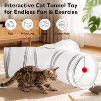 Tempcore Cat Tunnel, 3-Way Collapsible Toy for Indoor Cats - White & Light Grey / Small - image 2