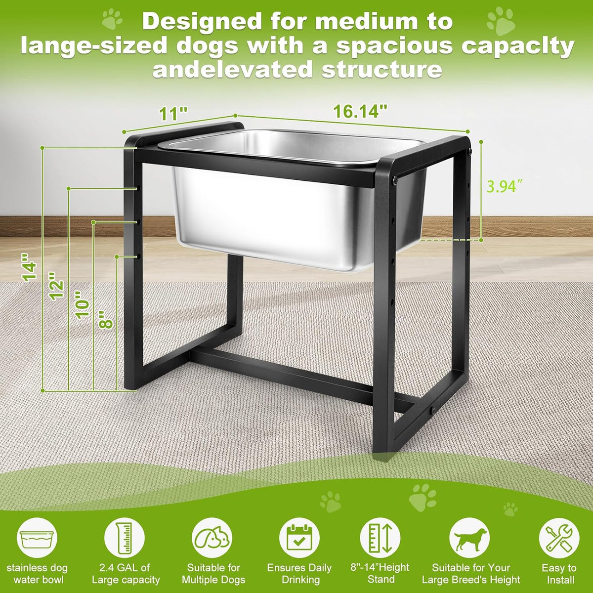 Adjustable Height Elevated Large Dog Water Bowls with Stainless Steel - 2GLLON - image 3