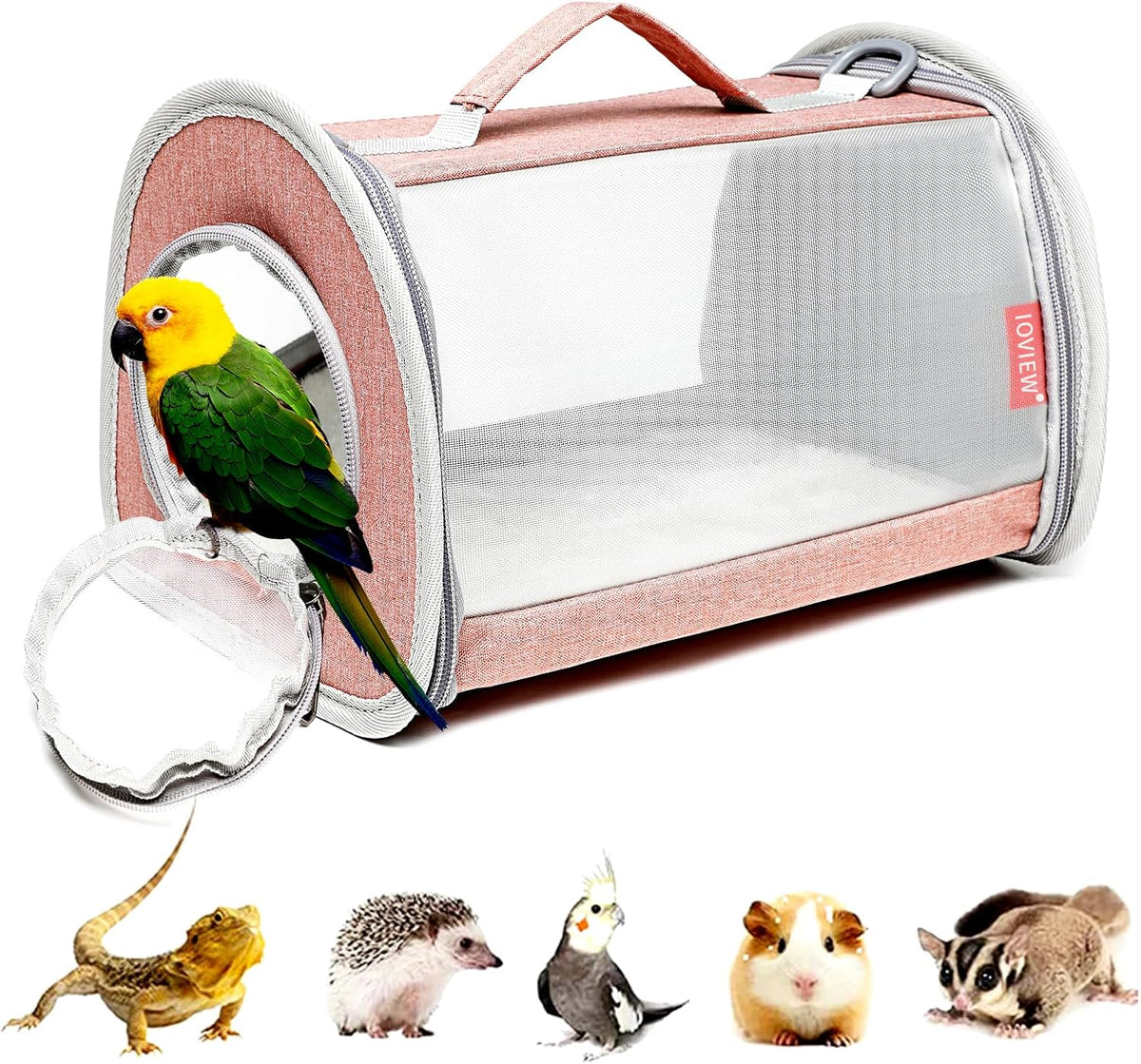 Guinea Pig Carrier Travel Small Animal Carrier Bag Lizard Bird Rabbit - 10.6"L x 7.0"W x 5.9"H / pink