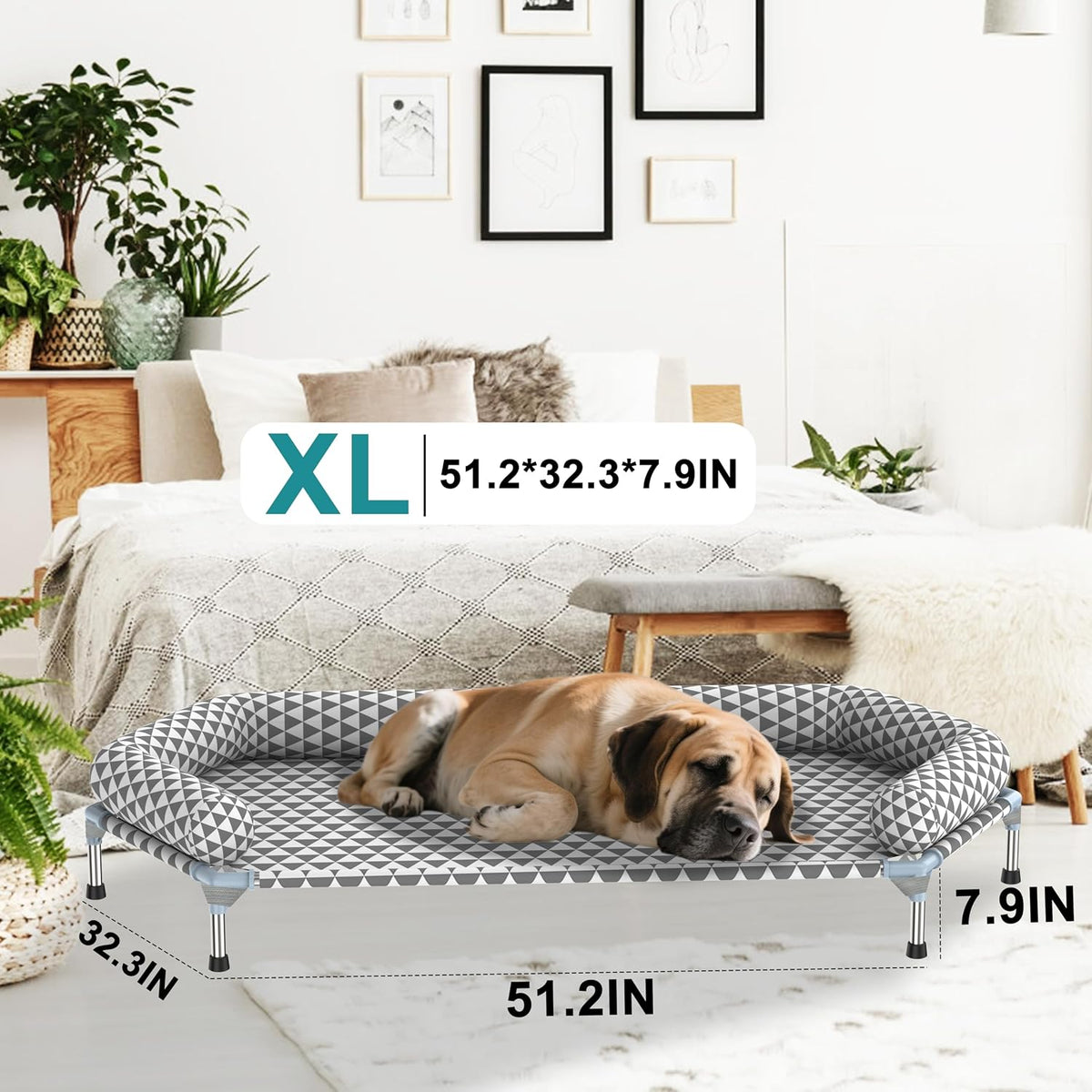 Kuntrust Elevated Outdoor Dog Bed, Medium Size, Cotton Material - Triangle / 6 sided Bolster X-Large - image 4