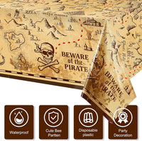 Irenare pirate tablecloth printed with a treasure map, skeleton, boat, mountain and treasure chest - view 12