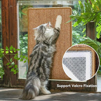 FUKUMARU Cat Scratcher Mat, 23.6 X 15.7 Inch Natural Sisal Cat Scratch Mats, Horizontal Cat Floor Scratching Pad Rug with Sticky Tapes, Protect Couch and Carpets