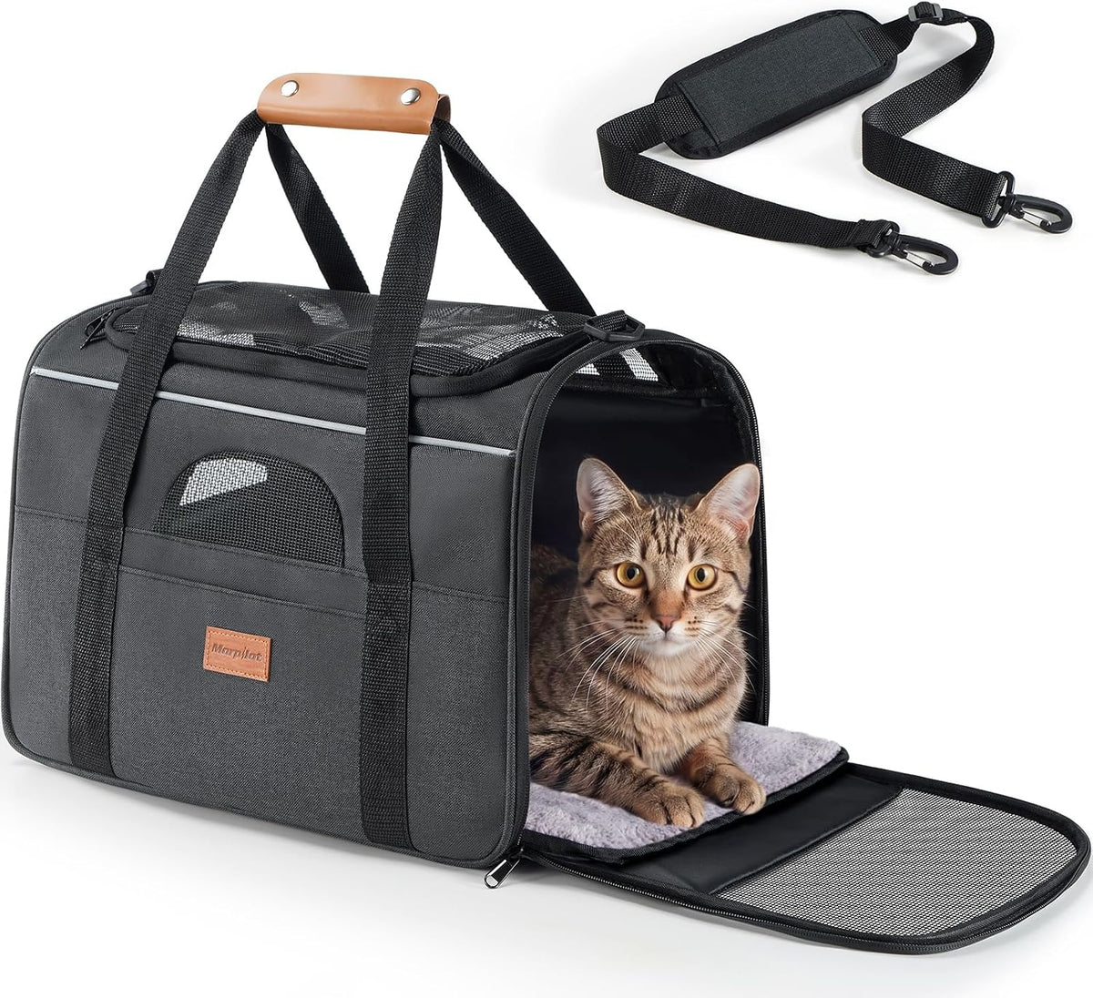 Morpilot Cat Carrier Soft for Large Medium Cats and Puppy up to – Essentials for Dogs - Dark Gray / 16.5"L x 11.0"W x 11.0"H