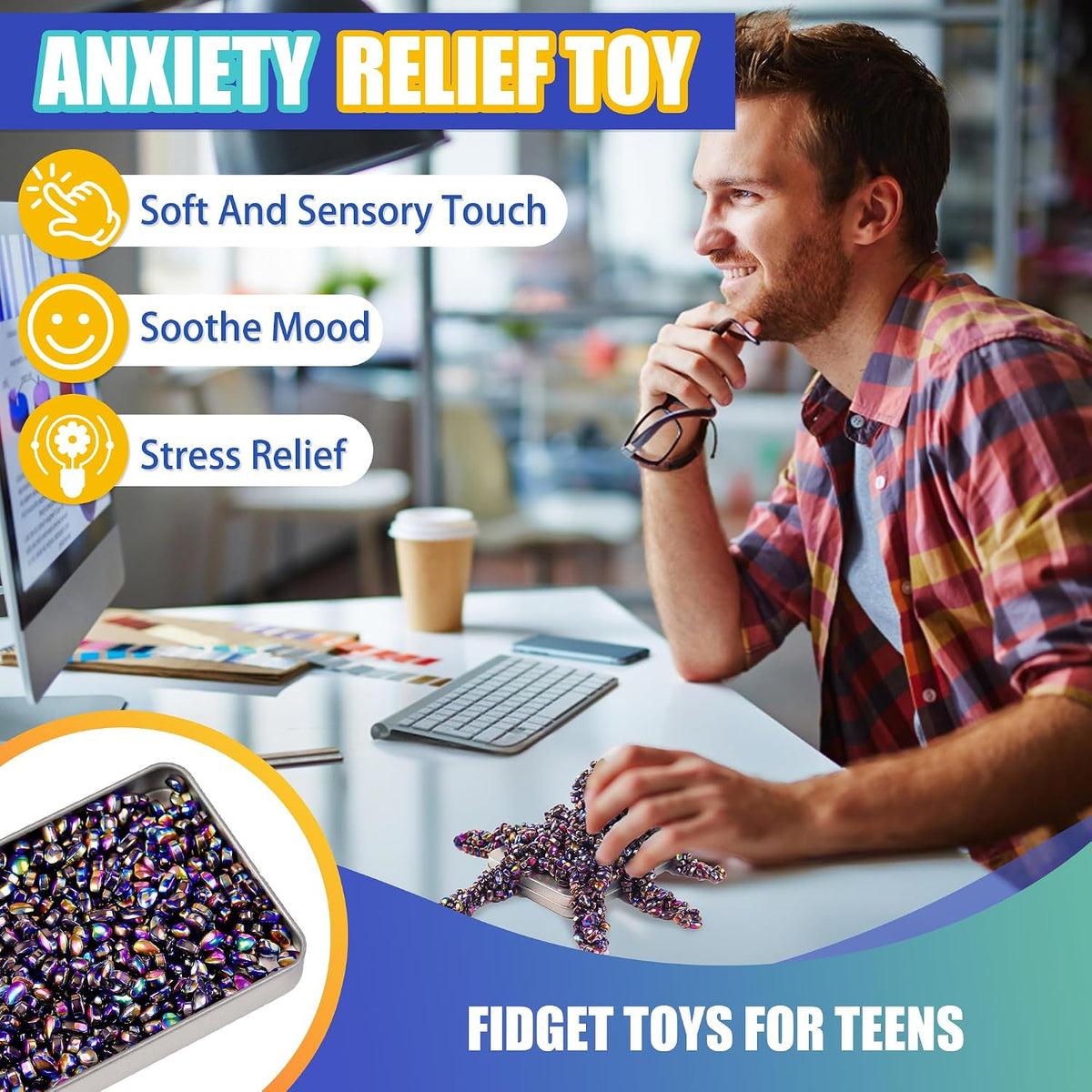 Fidget Toys for Adults, Stocking Stuffers For Teen Boys Metal Squishy Squeeze Toys Cool Gadgets - Black / 300 - image 2