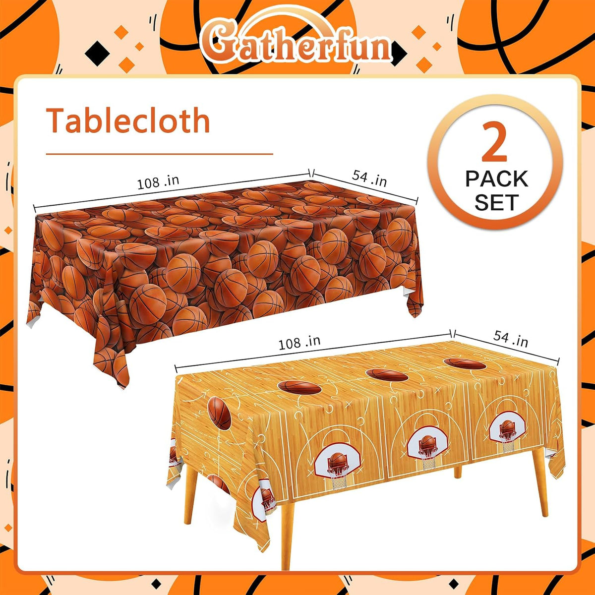 Gatherfun Football Party Decorations Disposable Tablecloth Plastic - basketball - image 2