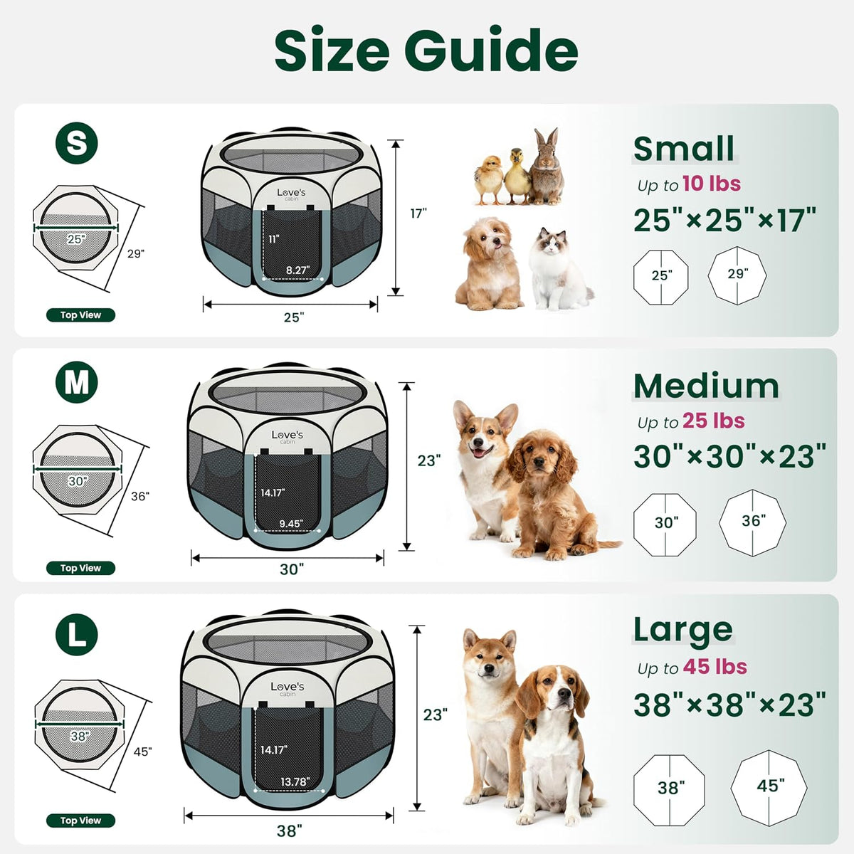 Love's cabin Pet Puppy Dog Playpen - Moss green / 25.0"L x 25.0"W x 17.0"H - image 2