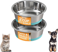 Neater Pet Brands Stainless Steel Dog Bowls with Non-Slip Rubber - 2 Cup (Set of 2) / Teal