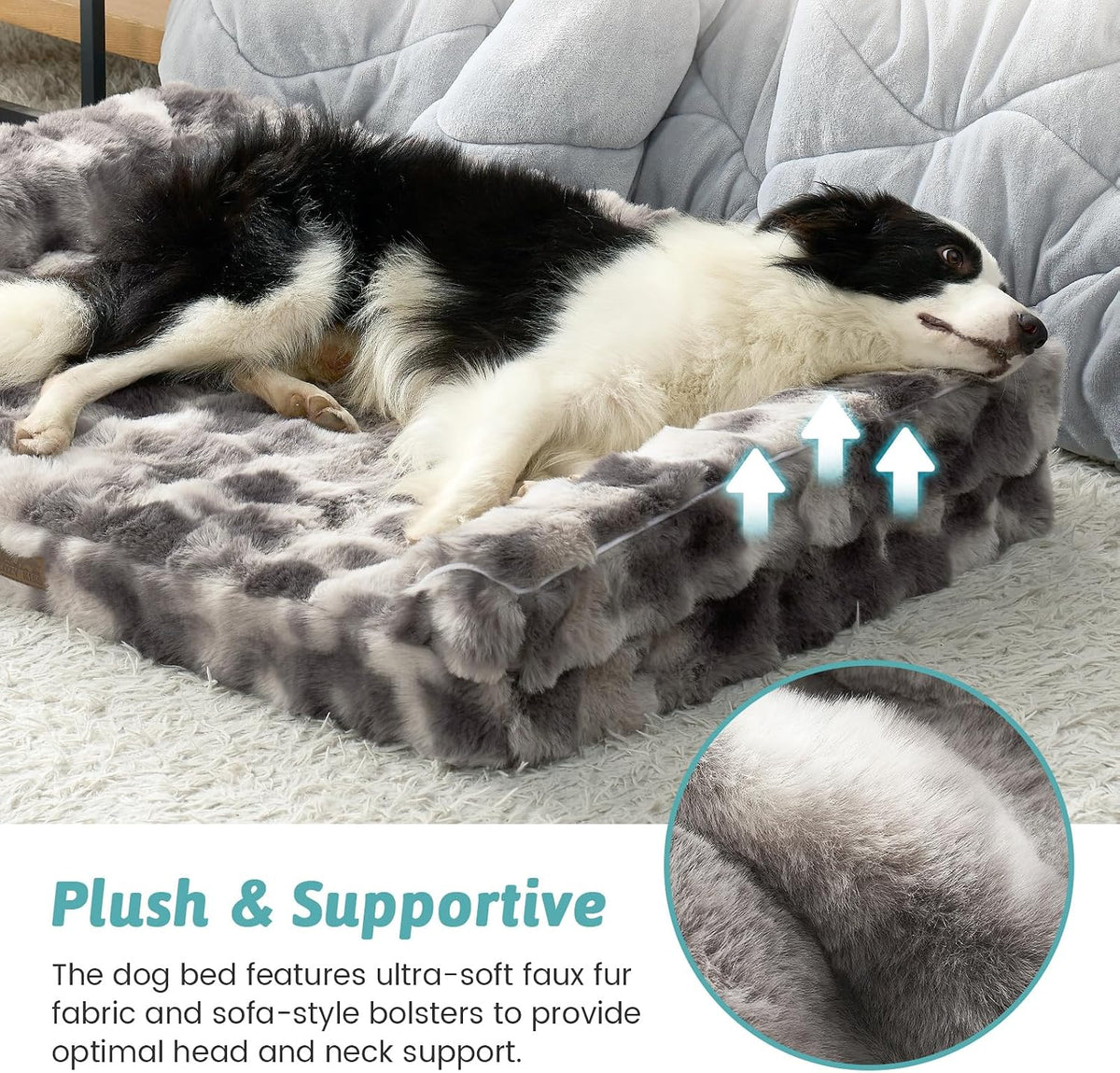 COZY KISS Orthopedic Large Dog Bed, Washable Pet Bed – Essentials for Dogs - XXL (48x32x8 inch) / Tie-dye Grey - image 4