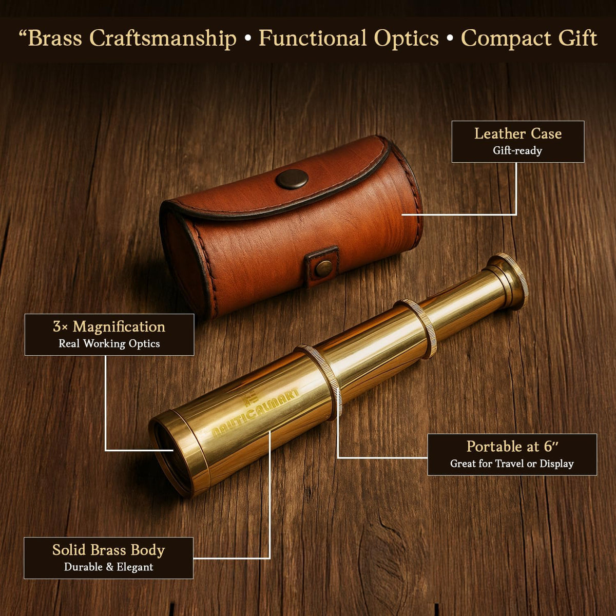 Solid Brass Handheld Telescope 6" - image 3