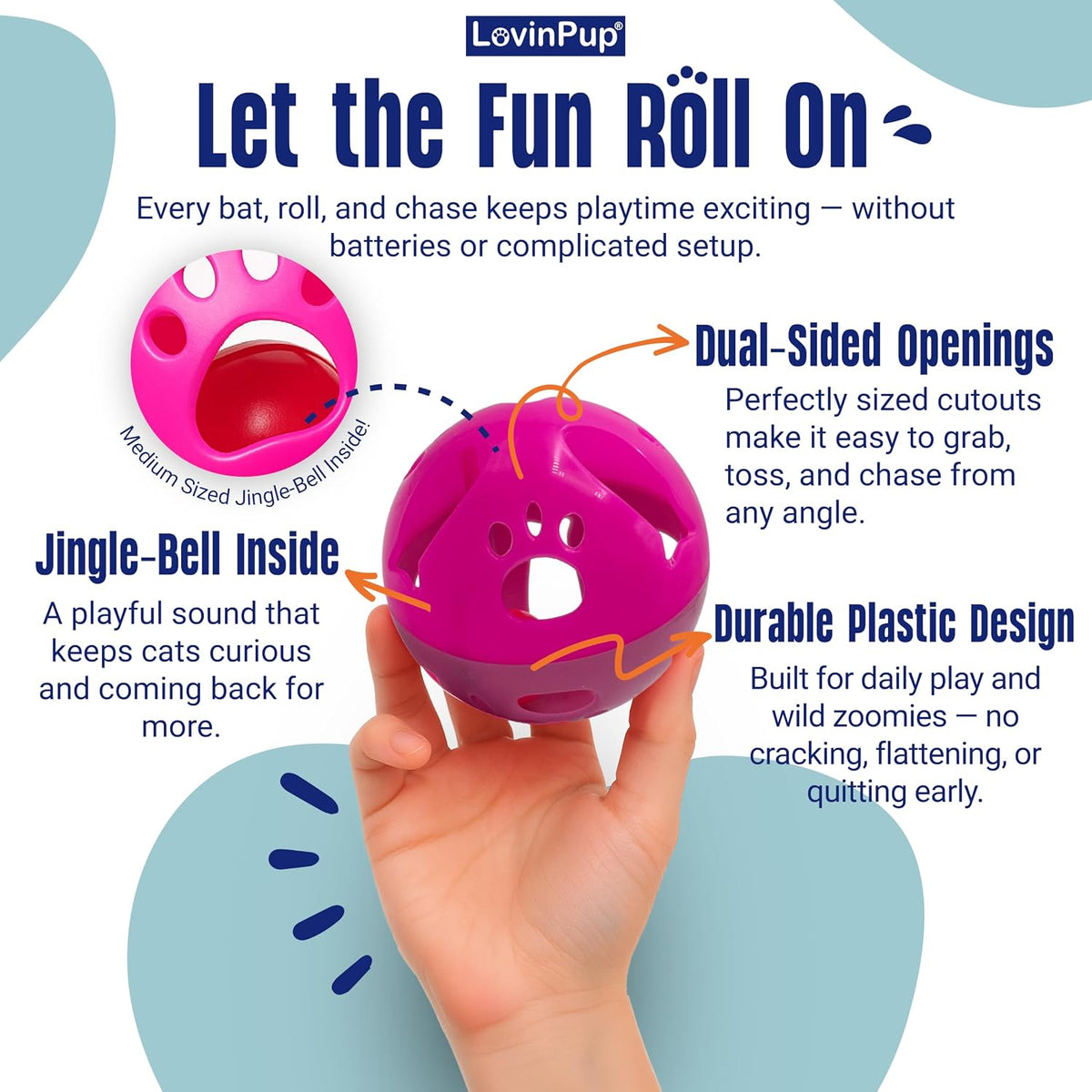 Large Cat Ball Toy with Bell, Blue - Blue - 1 Pack - image 2