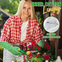 HANDLANDY Leather Gardening Gloves, Thorn Proof Long Gauntlet Heavy Duty Garden Gloves, Elbow Length Rose Pruning Weeding Yard Glove (Small, Green)