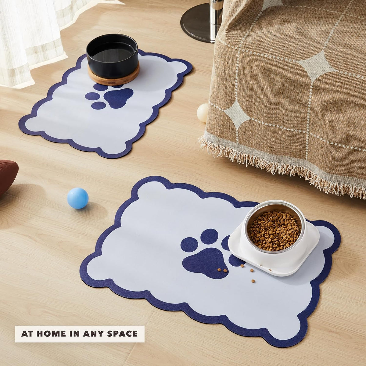 Scalloped Dog Feeding Mat, Beige White, 14" X 19” – Essentials for Dogs - Navy / 19"L x 14"W - image 2