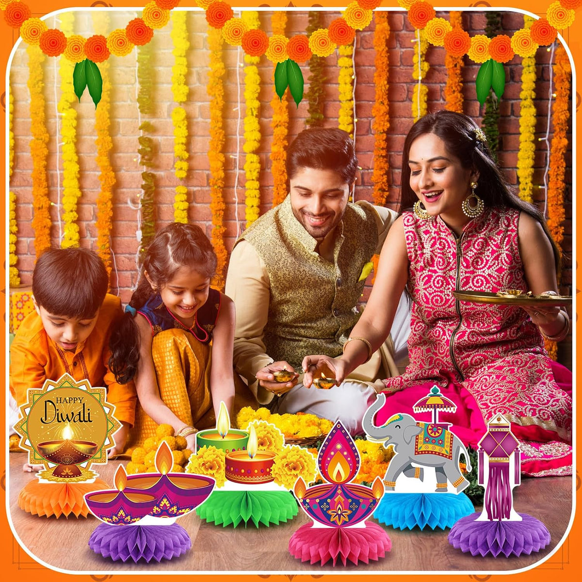 Moinchore 12 Diwali honeycomb table centerpieces with colorful 3D designs - view 40