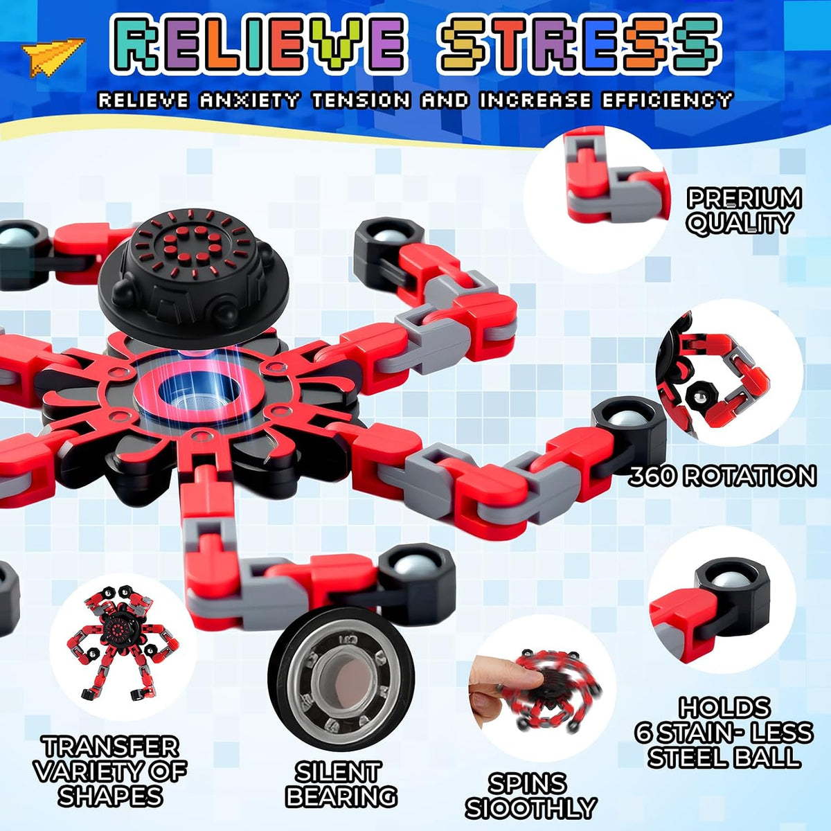 12PCS Transformable Fidget Spinners for Kids Adults - 12colors - image 2