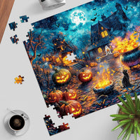 Funny Dog Pizza Jigsaw Puzzles, Food Kitchen - Halloween Witchfire Hearth - image 3