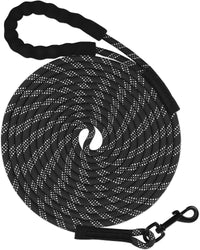 Taglory Long Dog Leash, 15FT 30FT 50FT 66FT, Training and Recall Leash with Comfortable Padded - 15 Foot - with handle / Black